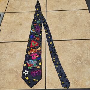 Vintage Rocky & Bullwinkle Tie Bolero 100% Silk 90s Cartoon Novelty WU College